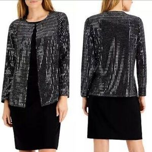 Anne Klein Linear Shine Short Sequin Jacket Black/Silver
